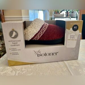 Isotoner Women’s Red Slippers with White Trim